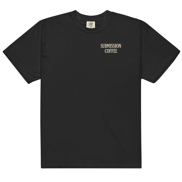 The Submission Coffee Tee, black, front with left-chest wordmark