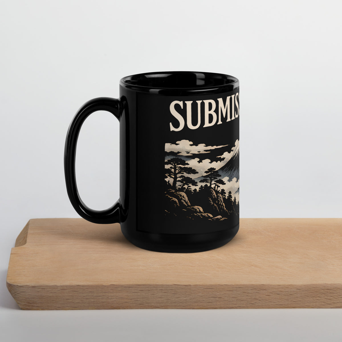 The Submission Coffee Mug, 15 oz, black, handle on the left