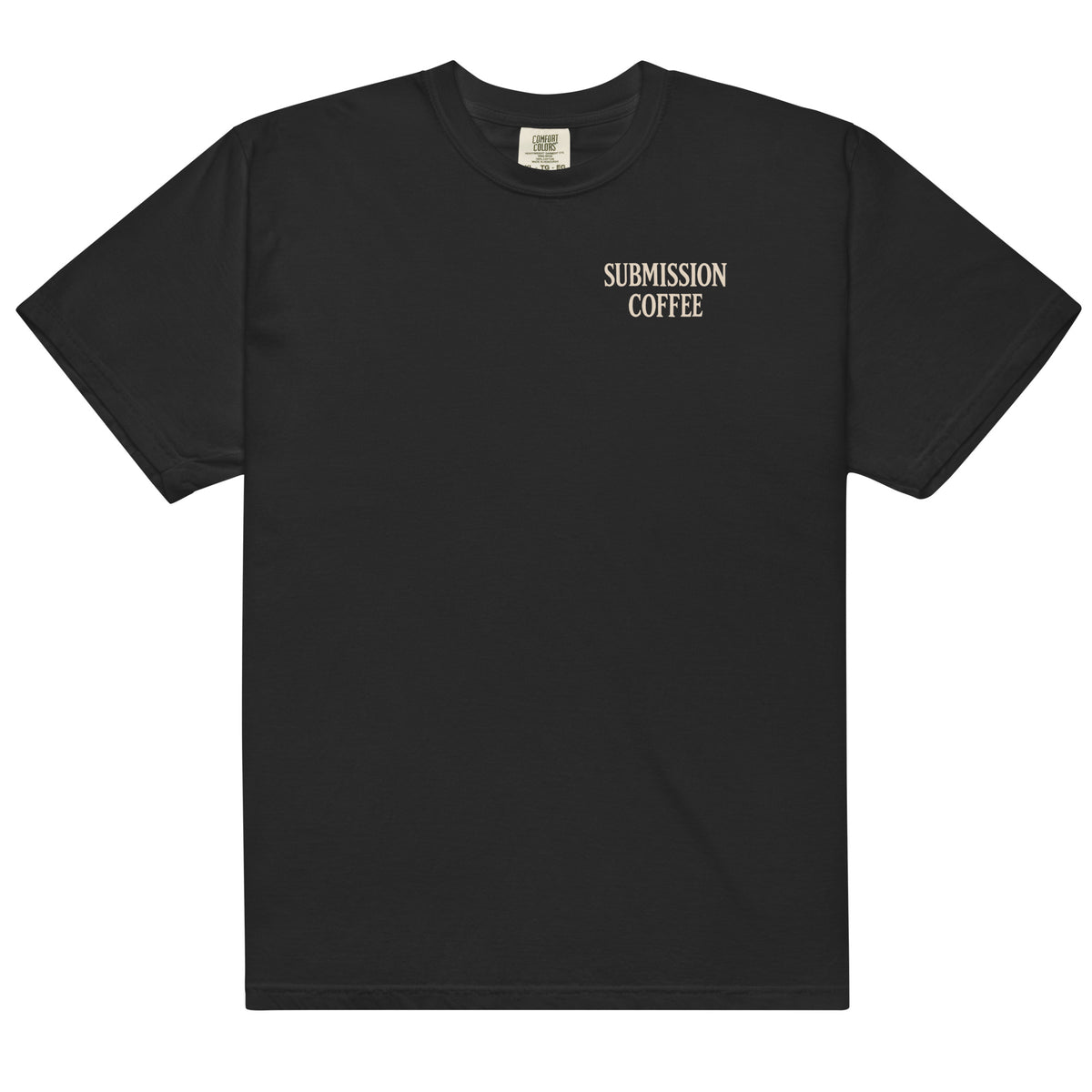 The Submission Coffee Tee, black, front with left-chest wordmark