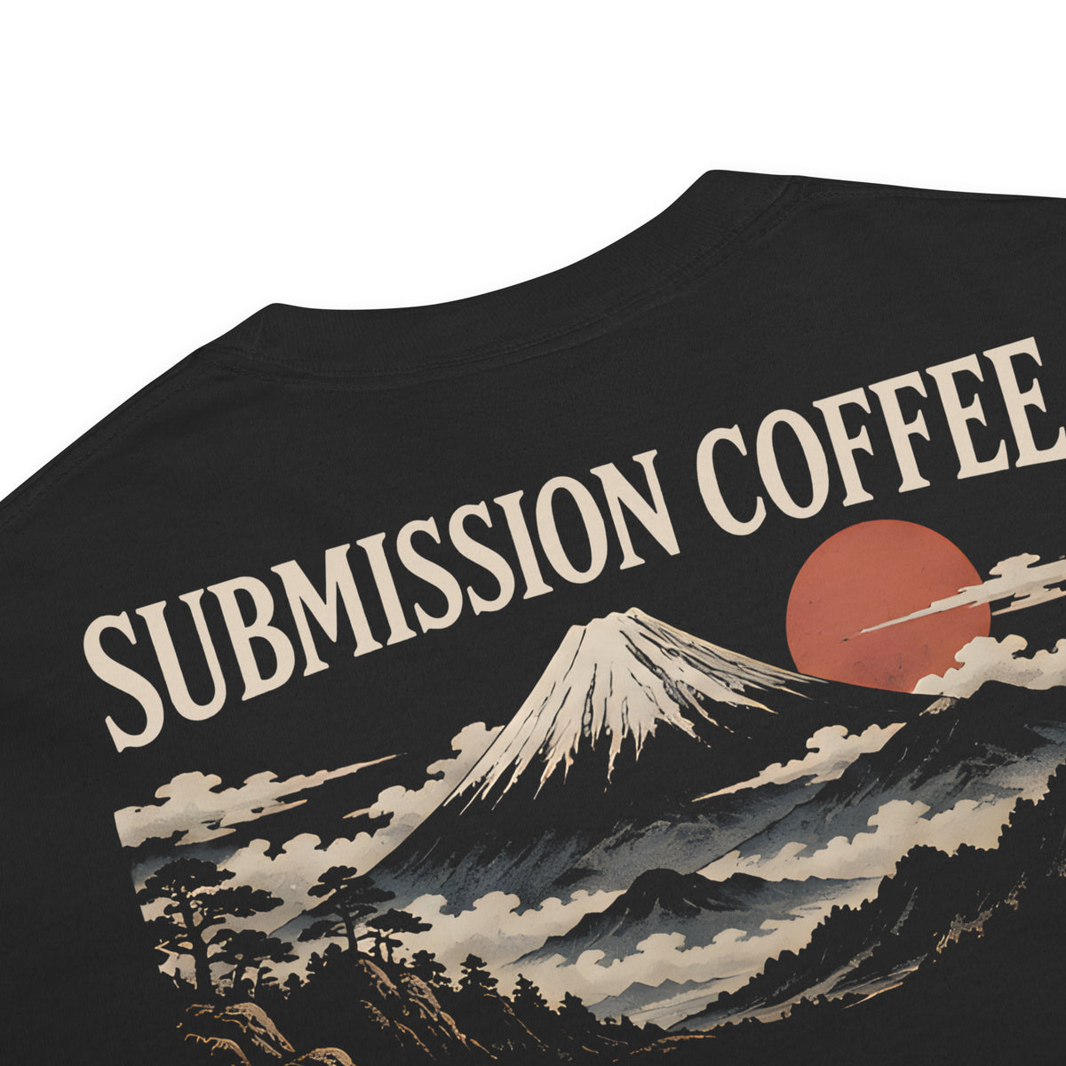 The Submission Coffee Tee, close-up of fabric and print detail